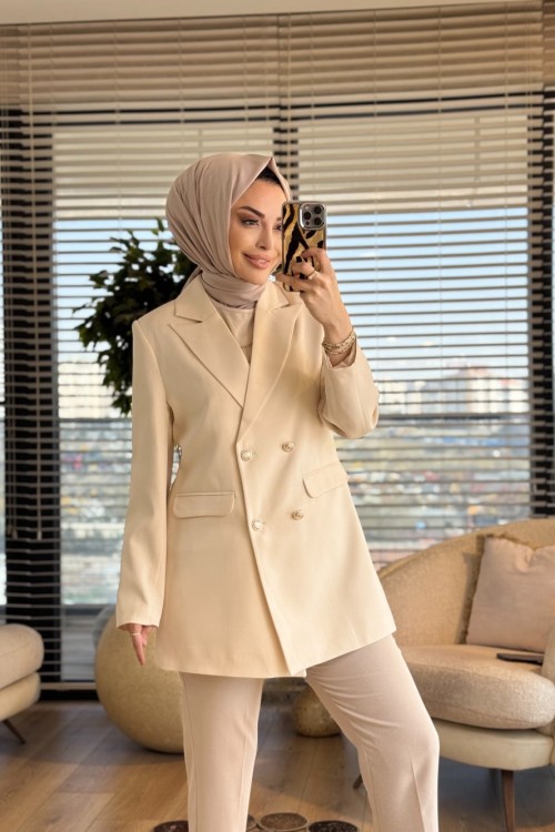 2028 Dört Düğmeli Ceket Latte