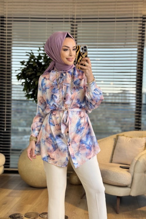 2033 Kumsal Batik Desen Tunik Lila