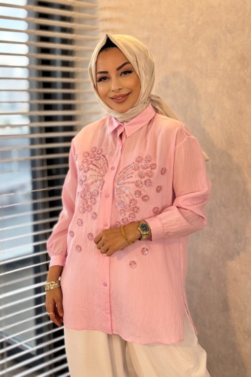 2046 İnci Gömlek Pembe