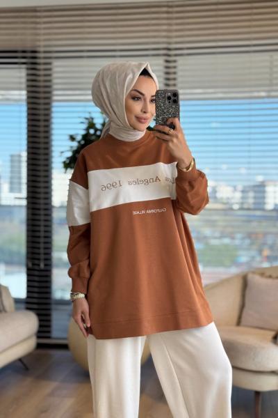 2046 Ön Los Angeles Yazılı Sweat Taba