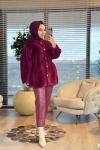 20723 Angora Yakasız Ön Metal Düğmeli Kaban Bordo