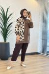 2101 Sol Taraf Leopar Desenli Tunik Kahverengi