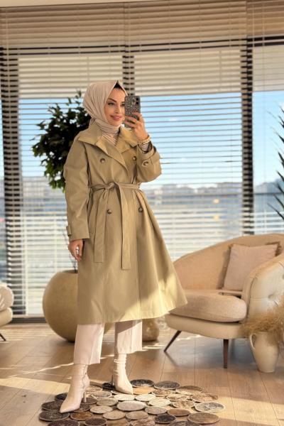 21152 Klasik Altı Düğmeli Trenç Haki