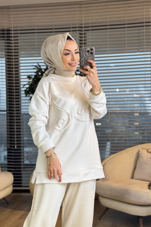 2123 Önü Kordonlu Tunik Ekru
