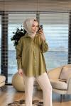 2126 Mess Keten Gömlek Yağ Yeşili