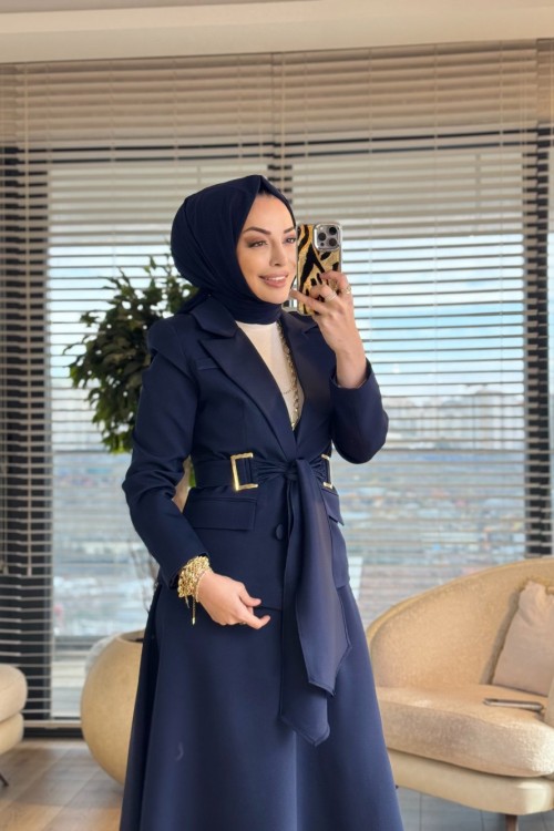 2194 İki Düğme Ceket Etekli Takım Lacivert