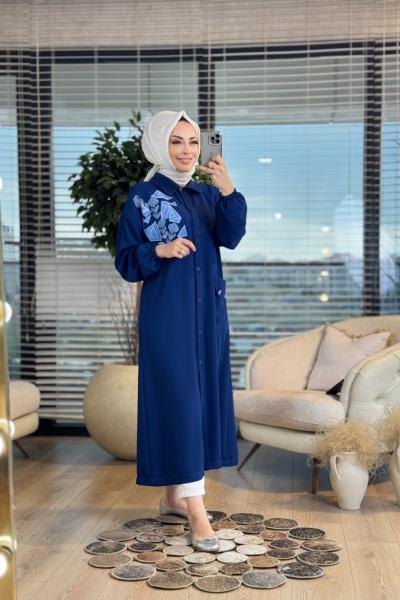 2216 Sol Göğsü Geometrik Desenli Kap Lacivert