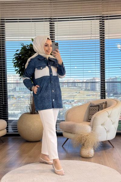 2223 Kol Ve Önü File Parça Detaylı Ceket Lacivert