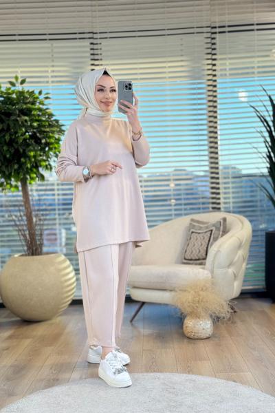 22588 Osyho Sıfır Yaka Basic Takım Bej