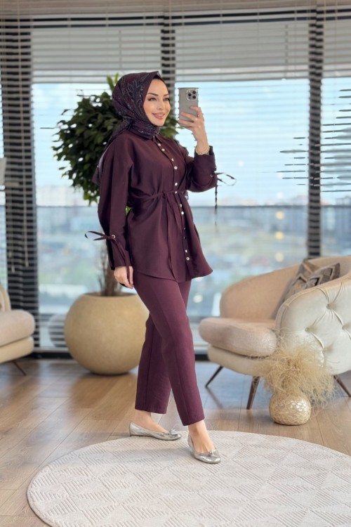22678 Kolları Bağcıklı Metal Düğmeli Takım Bordo