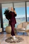 22745 Kolu Etiket Detaylı Takım Bordo