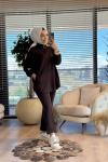 22745 Kolu Etiket Detaylı Takım Kahve