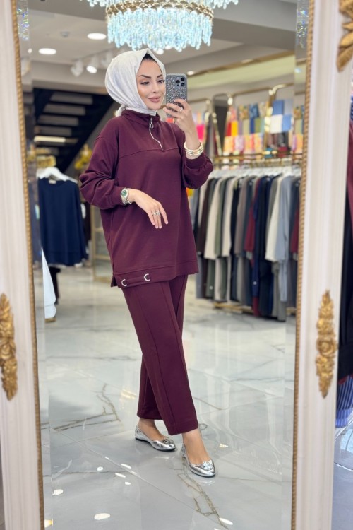 22748 Etek Ucu Metal Pat Fermuarlı Bordo