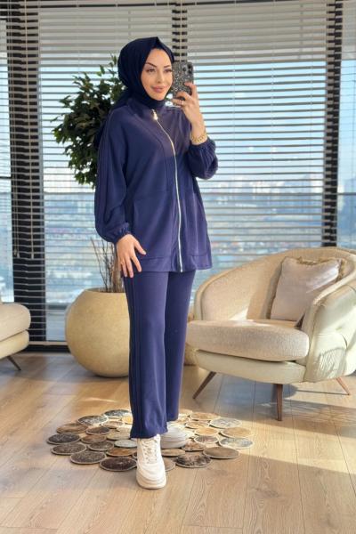 22756 Omuzları Nervür Dikişli Takım Lacivert