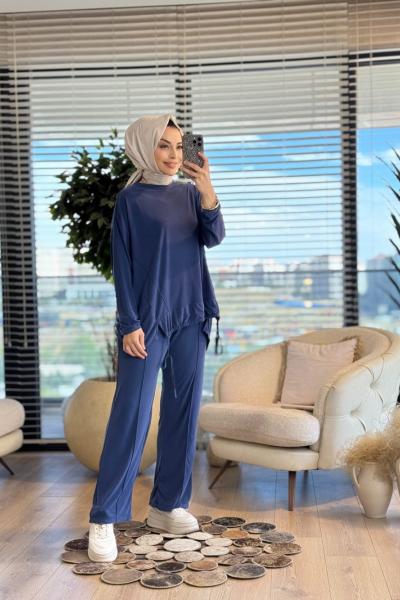 22758 Etek Ucu İp Detaylı Takım Lacivert