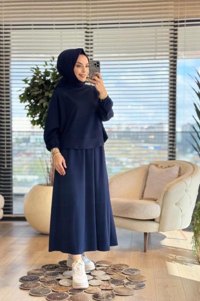 22779 Etek Ucu Parçalı Yarasa Kol Takım Lacivert