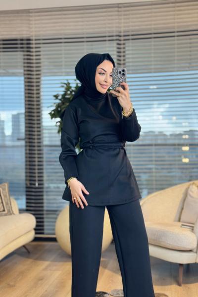 22816 Beli İki İp Geçmeli Takım Siyah