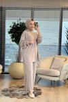 22831-5 Ön Boyuna Dikişli Takım Bej