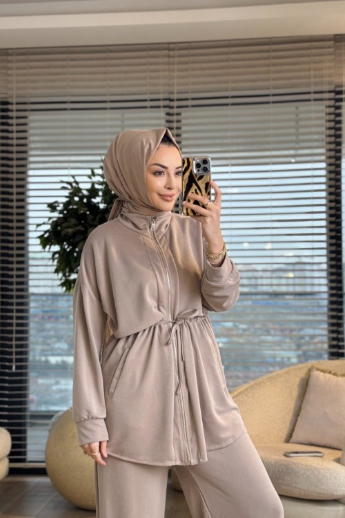 22839-5 Roba Parçalı Fermuarlı Takım Bej