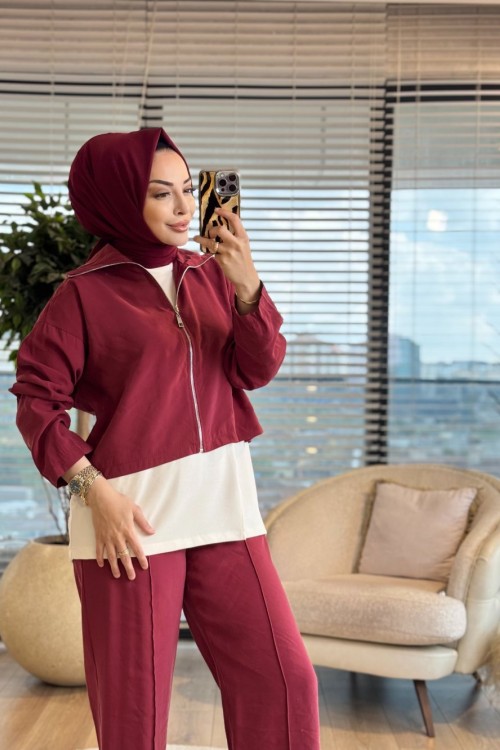 22881 Kolsuz İçlikli 3lü Takım Bordo