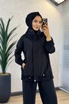 22912 Ön Ve Pantolon Yanı Parçalı Takım Siyah