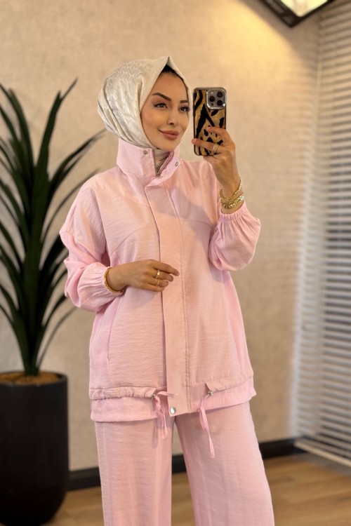 22912 Ön Ve Pantolon Yanı Parçalı Takım Pembe