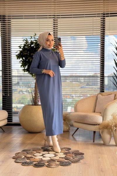 232 Omuzu Apoletli Triko Elbise İndigo