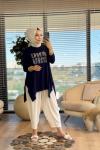 24277 Önü Taş Yazılı Tunik Lacivert