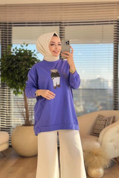 24280 Ön Ayı Resimli Tunik Mor