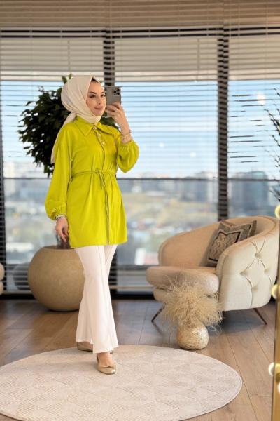 24284 Patı 3 Metal Düğmeli Gömlek Yağ Yeşili