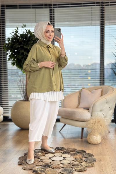24299 Ön Kısa Arka Uzun Tek Cepli Gömlek Haki