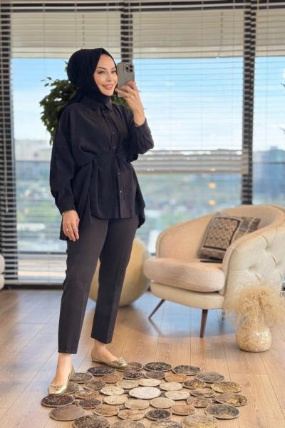 24300 Klasik Kuşaklı Gömlek Siyah