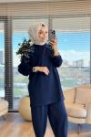 24364 Omuzları Boncuk işli Tunik Lacivert