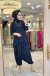 24456 Üst Bluz Pantolon Saçak Detaylı Takım Siyah