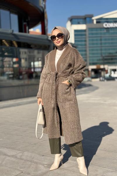 2498 Saçak Uzun Hırka Haki