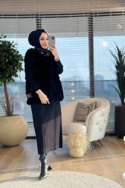 24W2058 Caren Peluş Yelek Siyah