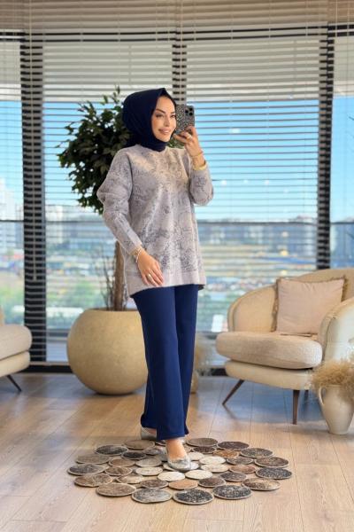 25001 Varak Baskılı Angora Tunik Gri