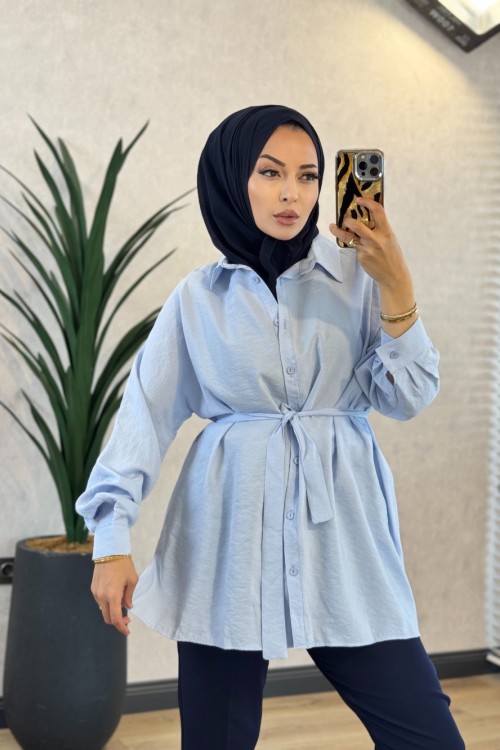 250352 İstanbul Kuşaklı Gömlek Mavi