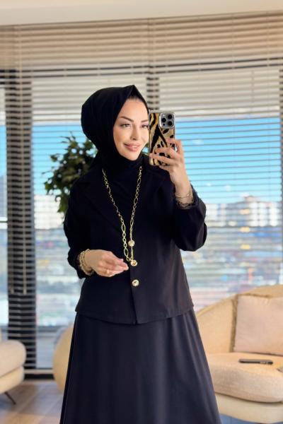 250359 Dantel İşlemeli Modern Takım Siyah