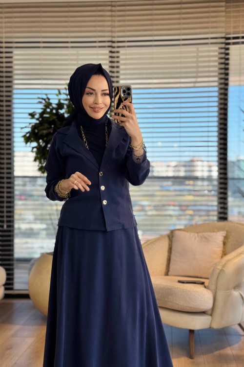 250359 Dantel İşlemeli Modern Takım Lacivert