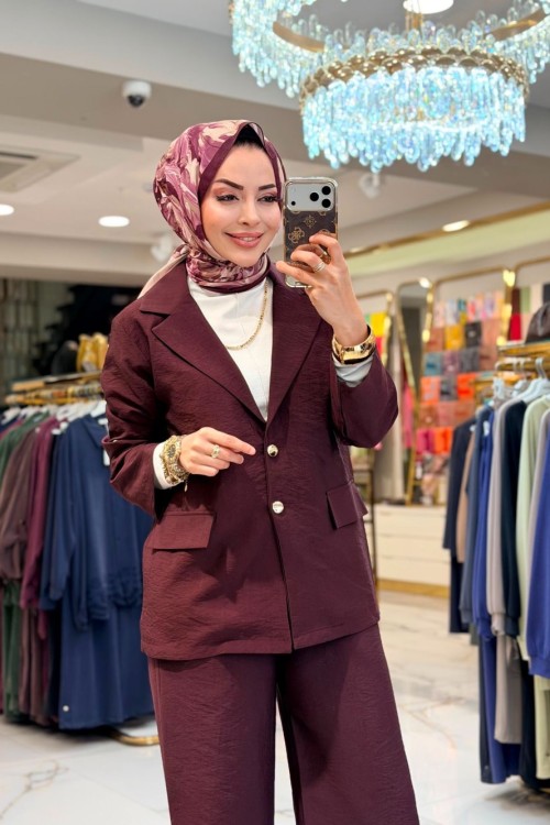 250369-1 Günlük Pantolon Ceket Takım Bordo