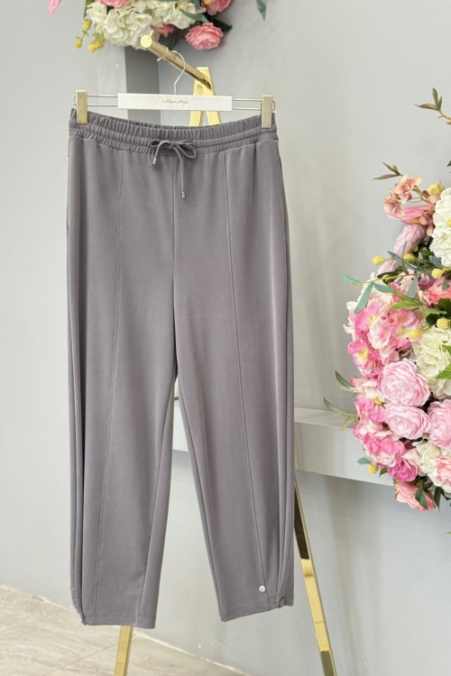 25097 Paçası Çıtçıtlı Pantolon Gri