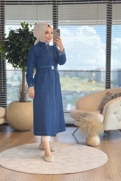 2536 Hakim Yaka Fermuarlı Kot Kap Lacivert