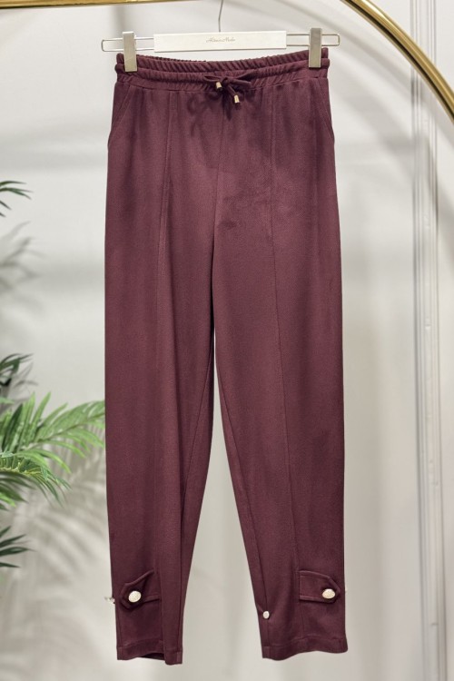 25553 Paçası İki Düğmeli Pantolon Bordo