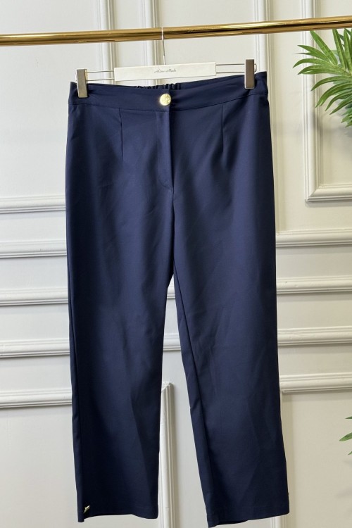 25559 Paçası Düğmeli Pantolon Lacivert