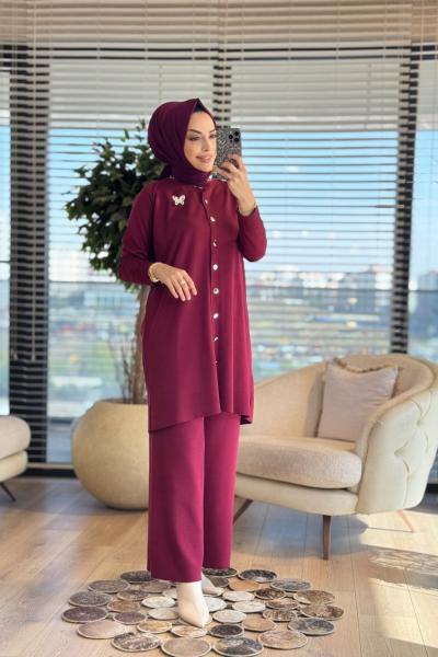 2560 Hırkalı Triko Takım Bordo