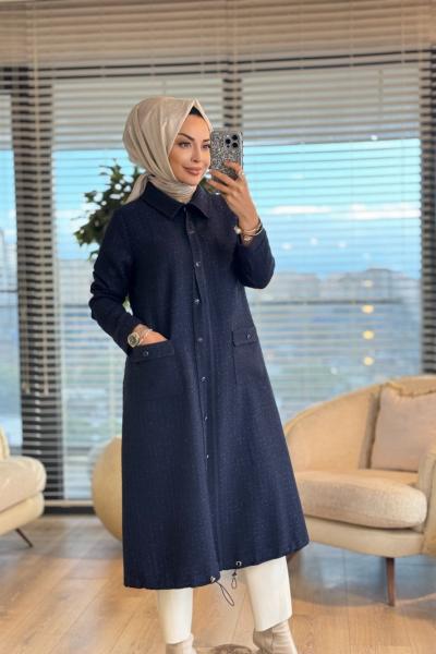 2574 Şanel Ekose Kap Lacivert