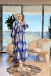25EL459 Motif Desen V Yaka Elbise Lacivert