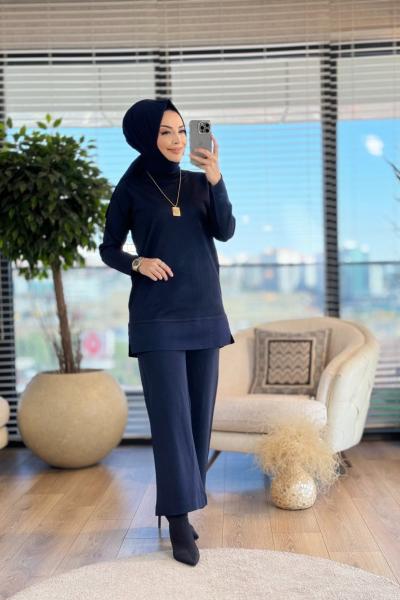 25K1512 Simli Triko Pantolon Takım Lacivert