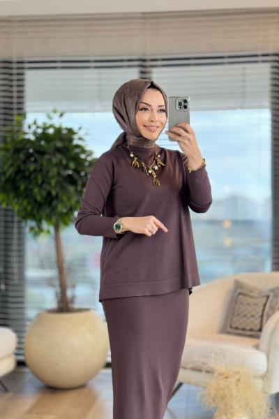 25K902 Düz O Yaka Kazak Kahve